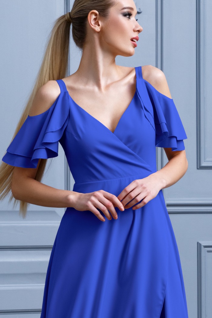 ТОВА - Великолепное платье с переменной длинной, V-образным вырезом и открытыми плечами | Paulain