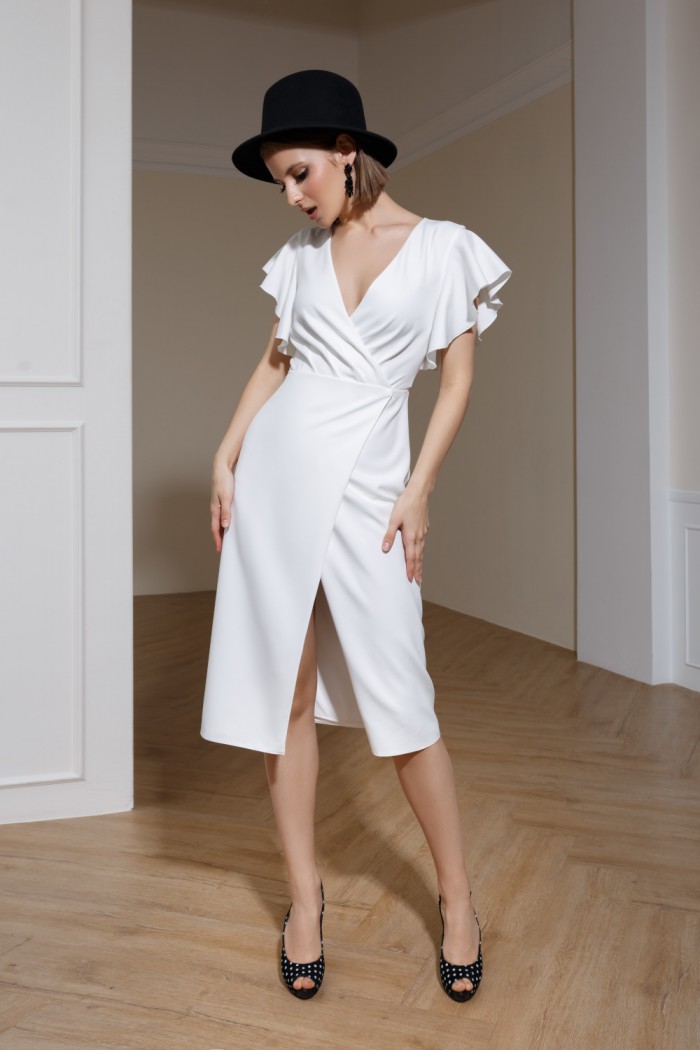 БЕНЕДИКТ Миди - Свадебное платье в стиле минимализм миди длины с глубоким вырезом | Paulain