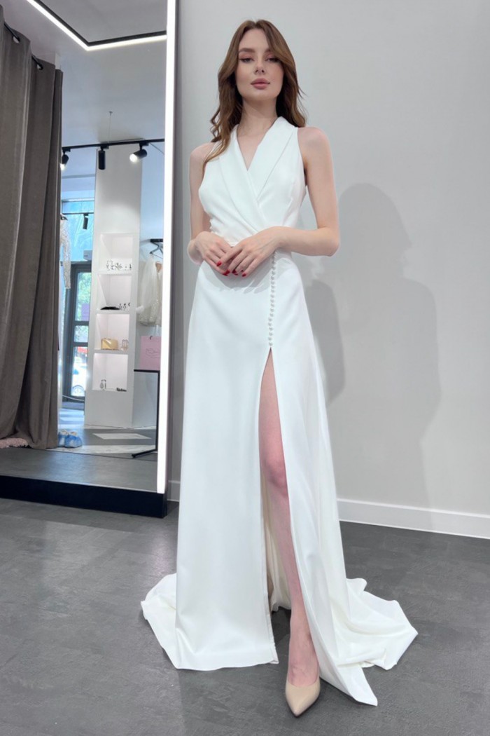 Свадебное платье в стиле минимализм в пол без рукава - АВИЛА | Paulain