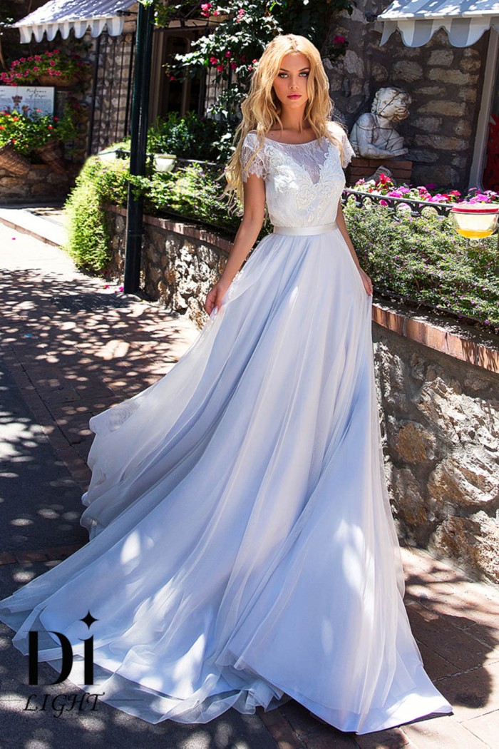 Легкое свадебное платье с кружевным лифом и коротким рукавом - ШЕЙЛА | Paulain