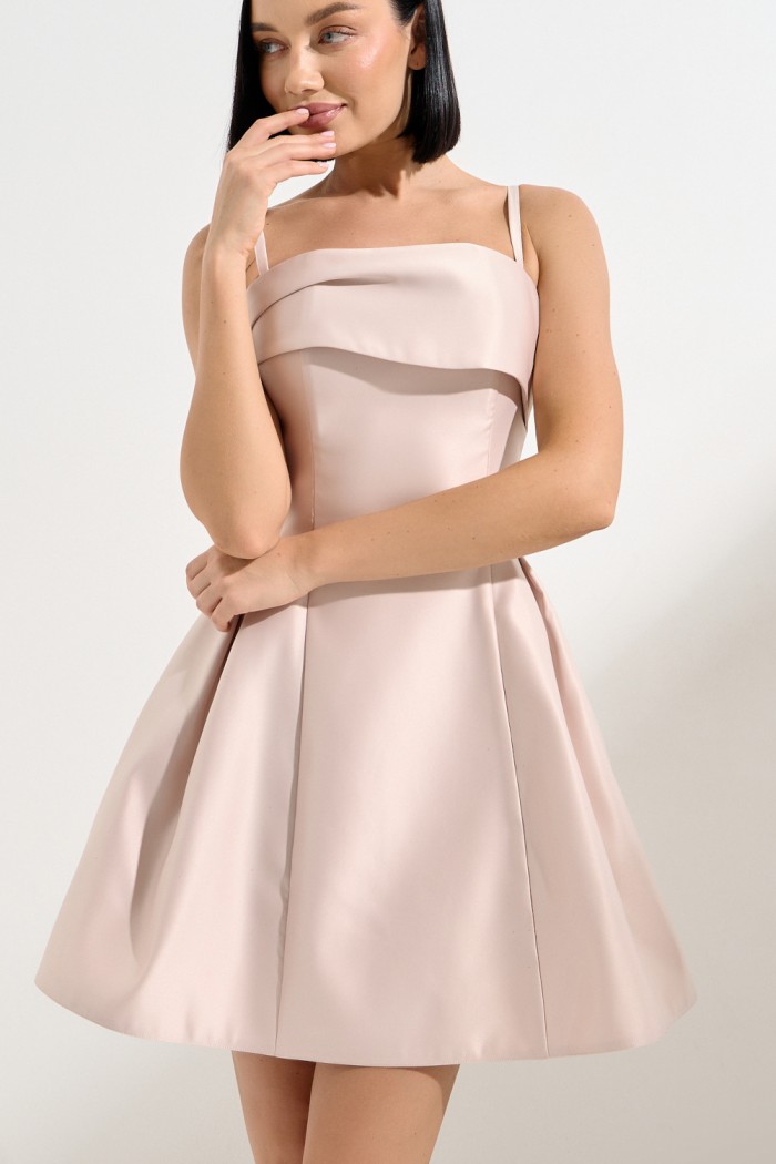 Нежное атласное платье мини длины на тонких бретелях и полукорсетным лифом - ЛУЧШАЯ ПОДРУГА | Paulain