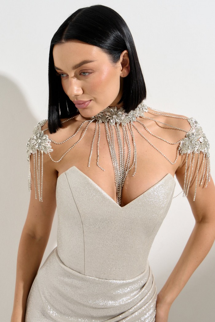 Оплечье БЛУМ - Сверкающее оплечье с цветами серебристого оттенка | Paulain