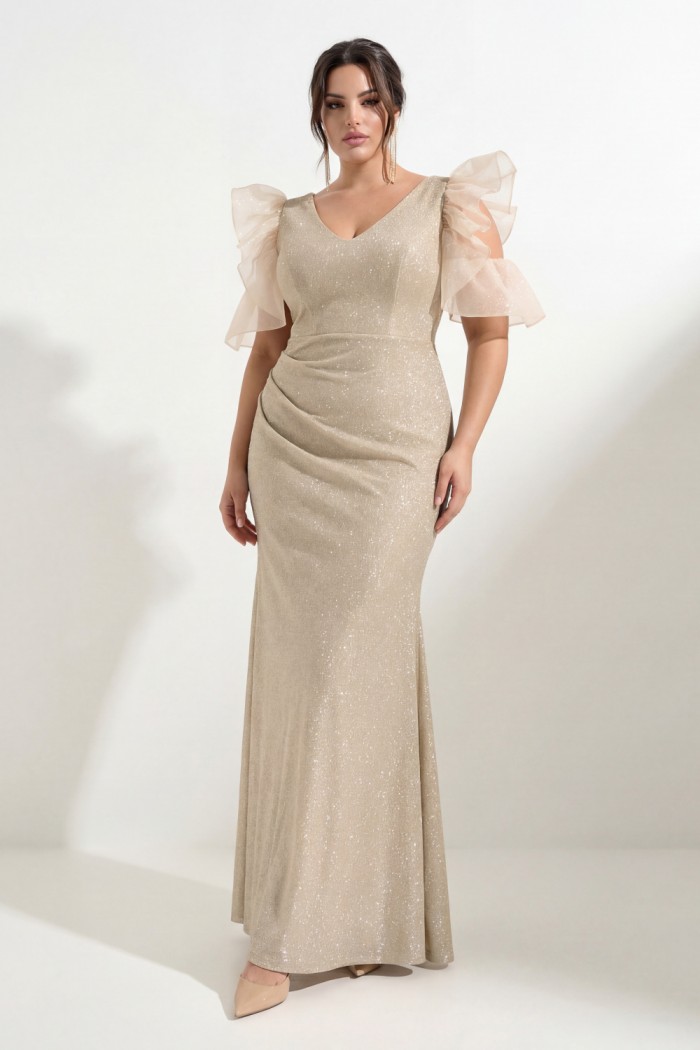 Нежное вечернее платье большого размера силуэта рыбка с коротким фигурным рукавом - ПЕРВОЕ ВПЕЧАТЛЕНИЕ ЛАЙТ | Paulain