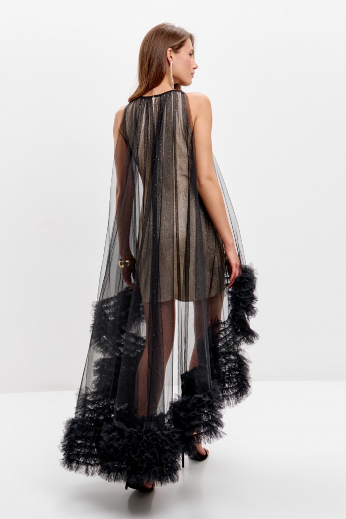 Дизайнерское платье мини длины с длинной объемной туникой - ЛИЛАС | Paulain