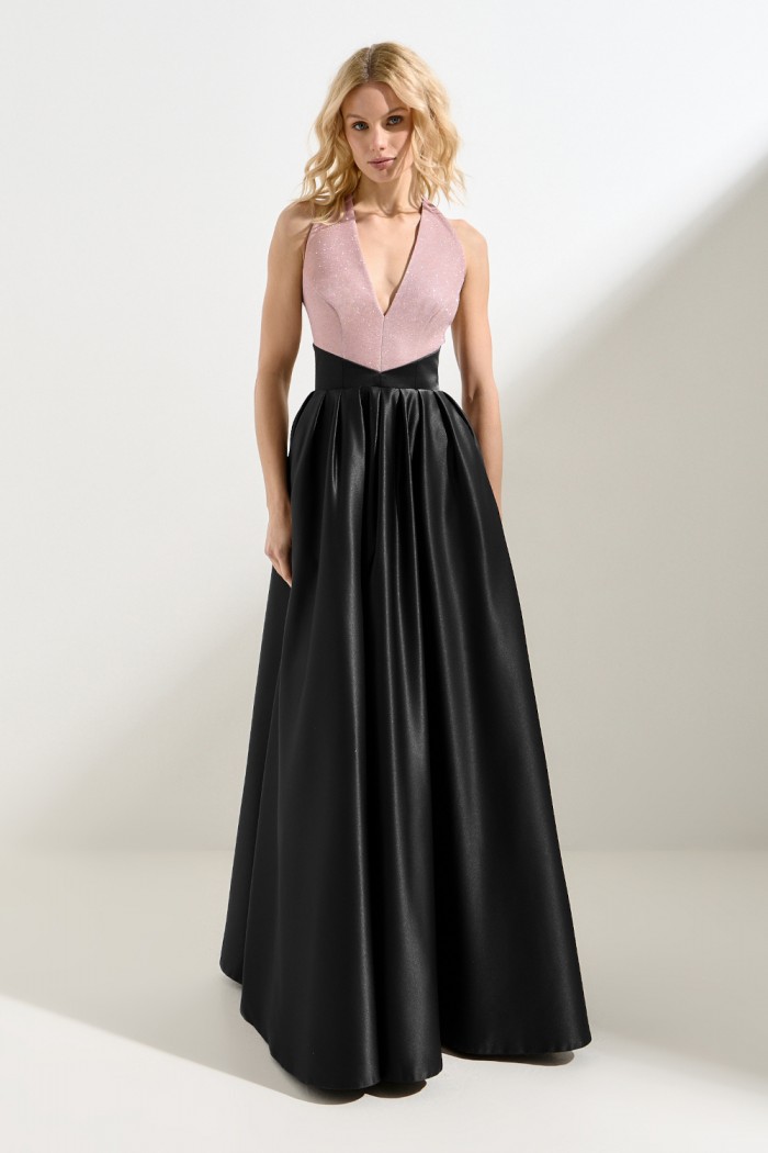 Атласное длинное платье с открытыми спиной на корсете и карманами в юбке - ГЛАВНАЯ РОЛЬ | Paulain