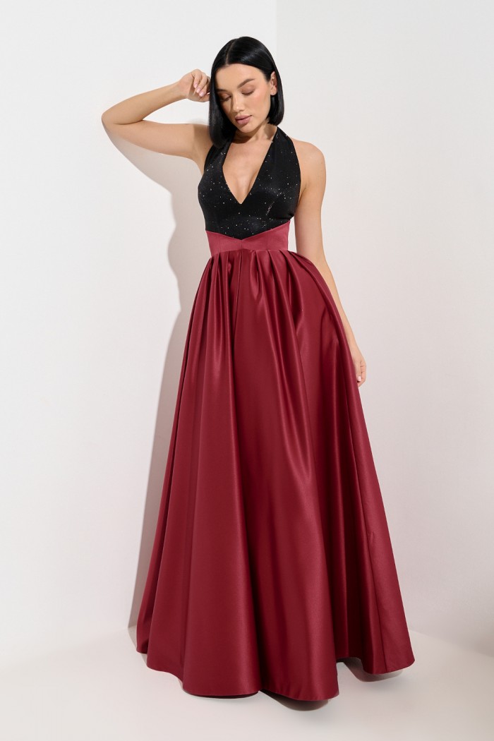 ГЛАВНАЯ РОЛЬ - Шикарное вечернее платье макси длины из атласа с открытой спиной и шнуровкой | Paulain