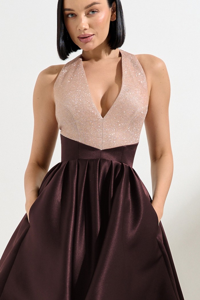 ГЛАВНАЯ РОЛЬ МИНИ - Пышное короткое платье с глубоким декольте без рукава и на шнуровке | Paulain