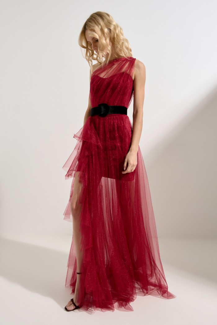 НОЧНОЙ МОТЫЛЁК НОЧНОЙ МОТЫЛЁК - Стильное длинное платье-трансформер со съемным рукавом оттенка марсала | Paulain