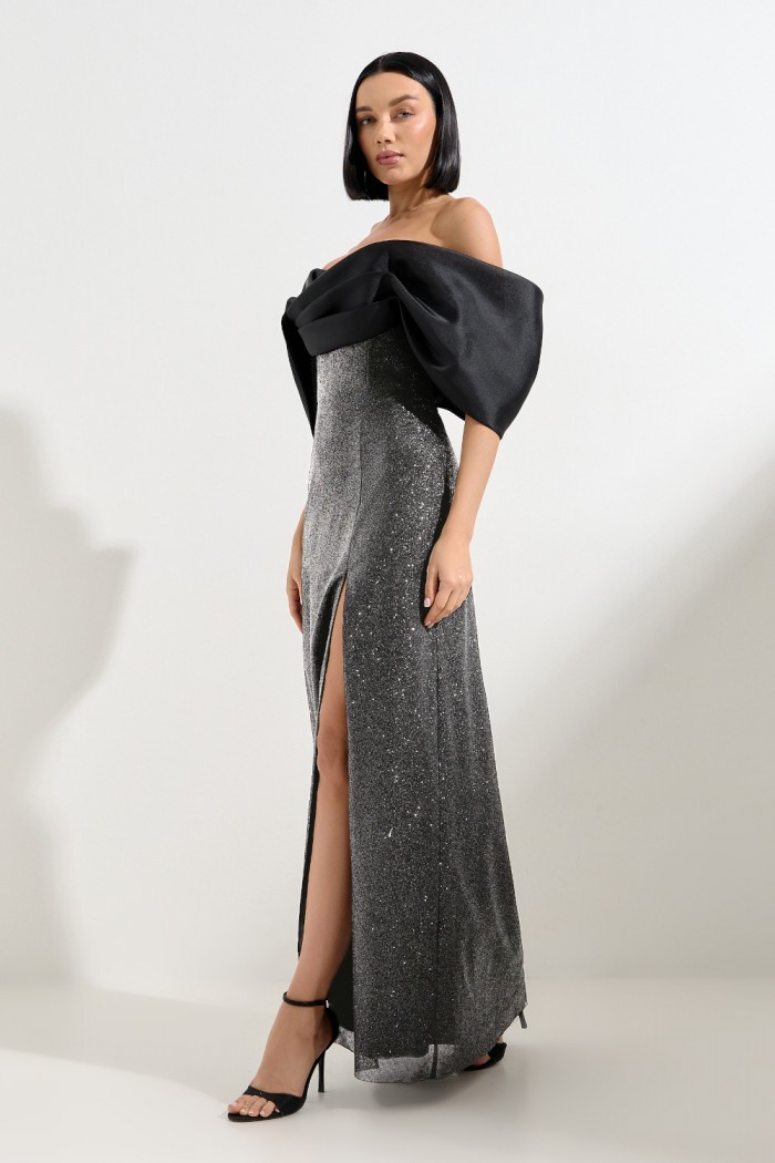 ХОД КОРОЛЕВЫ - Изящное вечернее платье на корсете с открытыми плечами и разрезом по ноге | Paulain