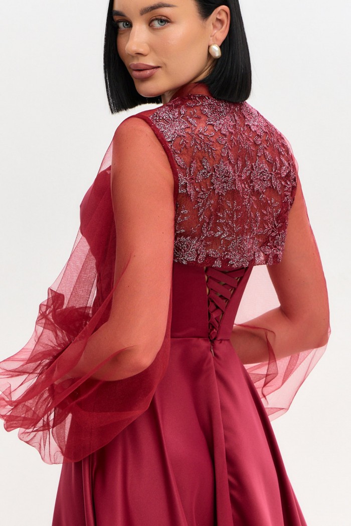 БОЛЕРО РОССА БОЛЕРО РОССА - Романтичное болеро винного оттенка из легкой евросетки с кружевной спинкой | Paulain