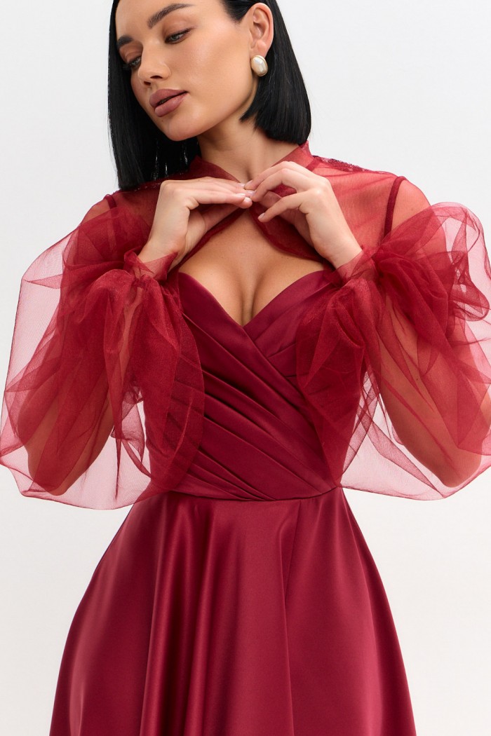 БОЛЕРО РОССА БОЛЕРО РОССА - Романтичное болеро винного оттенка из легкой евросетки с кружевной спинкой | Paulain