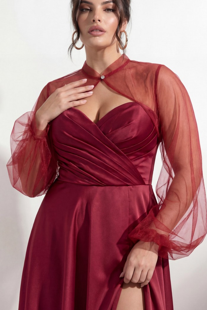 РОССА МАКСИ - Атласное открытое платье в пол на корсете с разрезом по ноге большого размера | Paulain