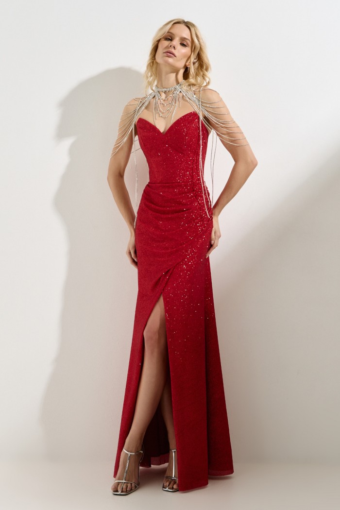Роскошное блестящее платье силуэта рыбка на корсете и разрезом по ноге - ЗВЕЗДА ВЕЧЕРИНКИ | Paulain