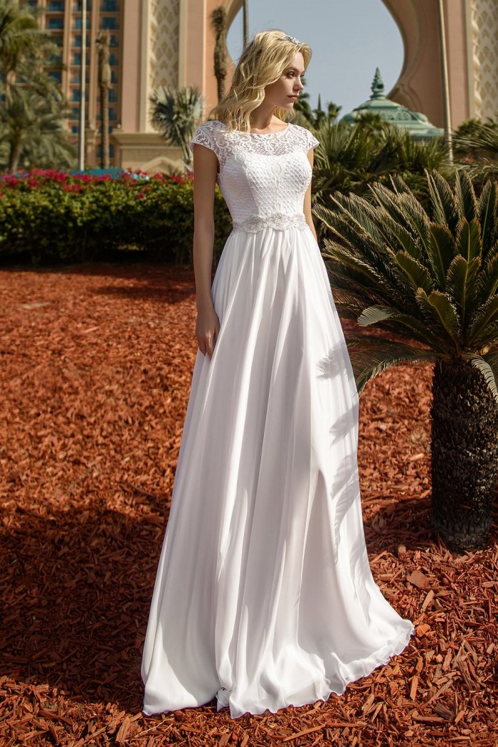 Свадебное платье в стиле ампир с шифоновой юбкой - SV 103 | Paulain