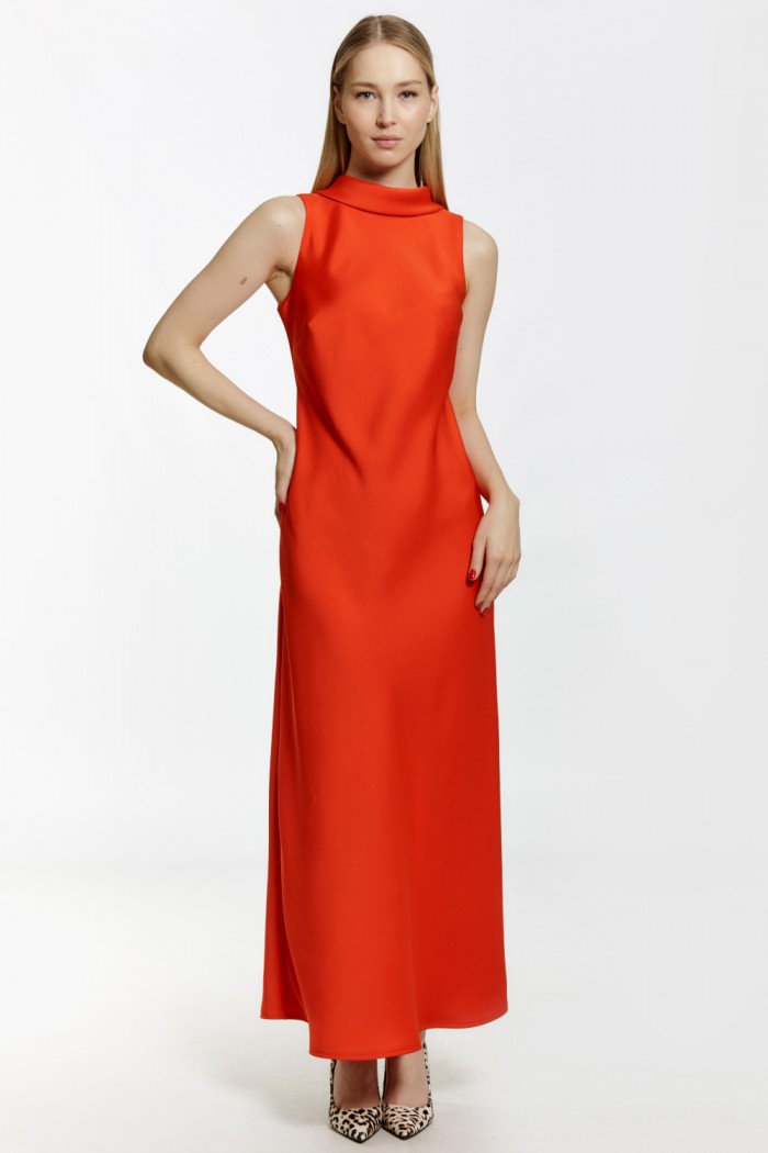 Оранжевое длинное платье без рукава - 5-3167-120 | Paulain