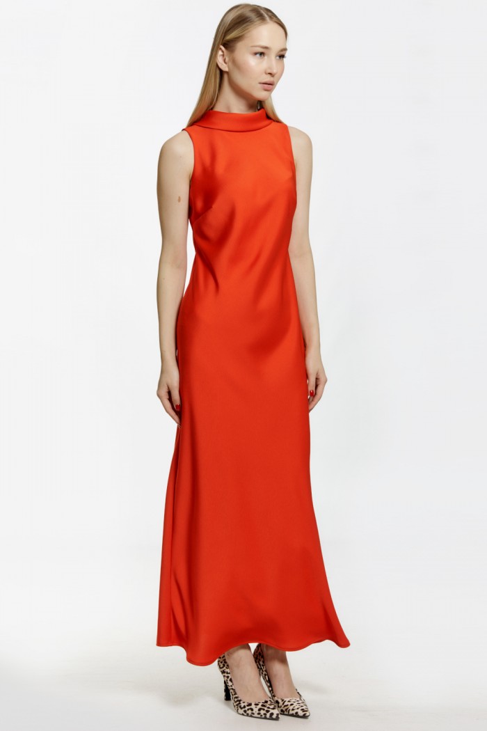 5-3167-120 - Оранжевое длинное платье без рукава | Paulain