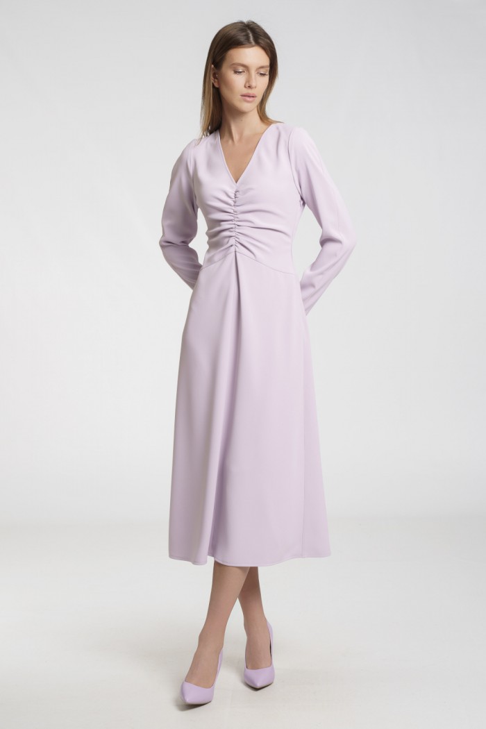 5-3193-160 - Трикотажное женское платье с длинным рукавом цвета орхидеи | Paulain