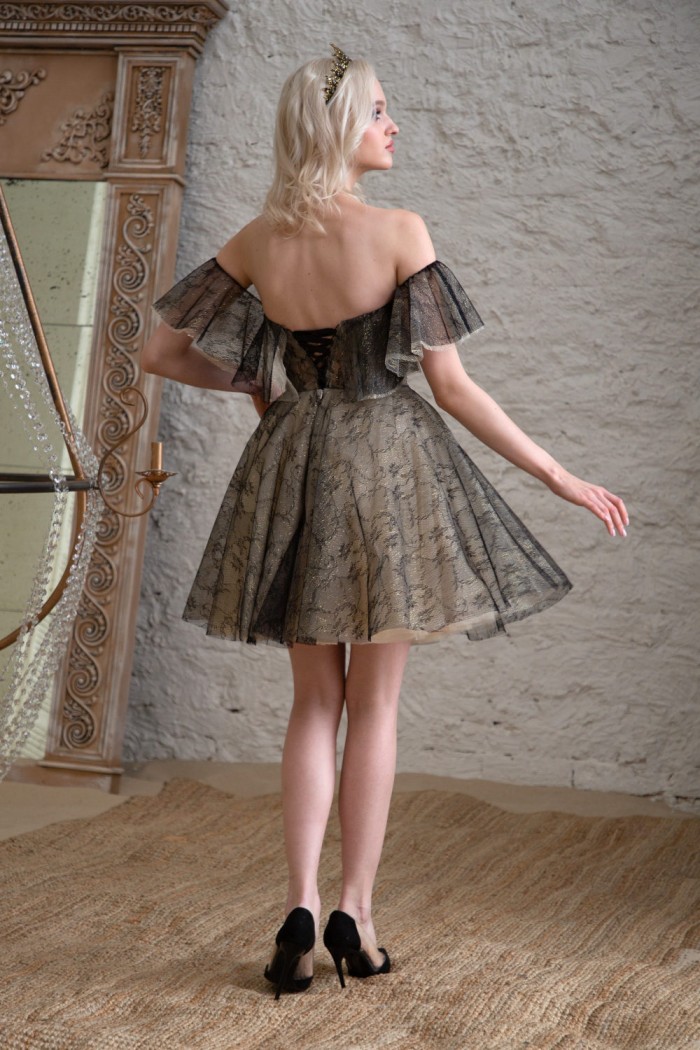 БАФФИ - Корсетное платье с короткой пышной юбкой и открытыми плечами | Paulain