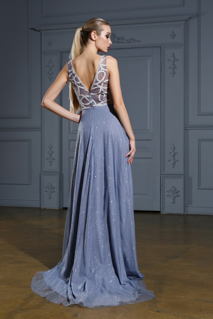 СЕЛИН - Обворожительное длинное вечернее платье с прозрачным лифом и глубоким декольте | Paulain