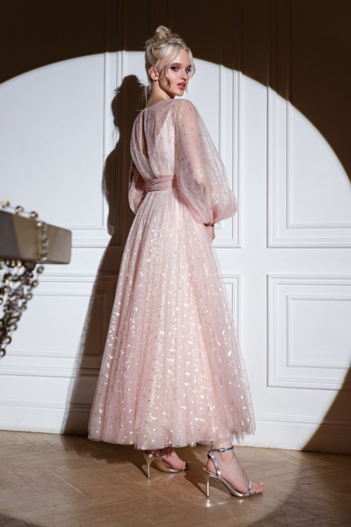 ДОМИНИК - Воздушное вечернее платье розового цвета с пышной длинной юбкой | Paulain