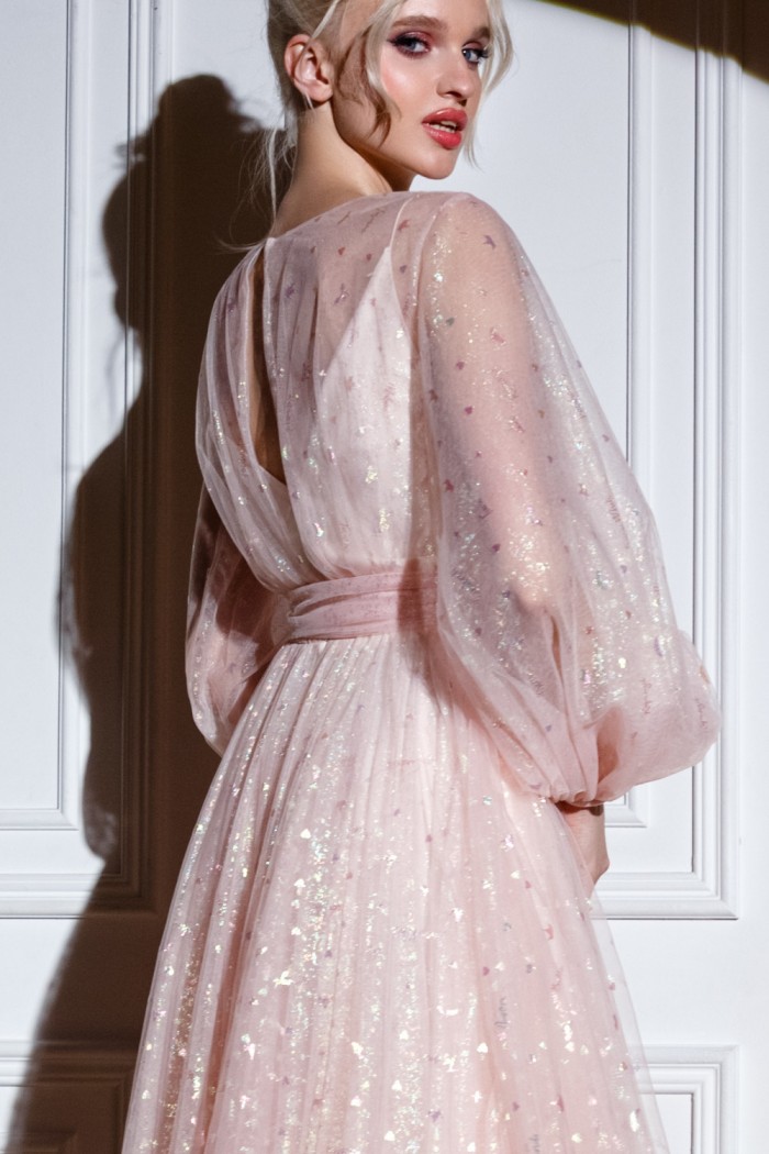ДОМИНИК - Воздушное вечернее платье розового цвета с пышной длинной юбкой | Paulain