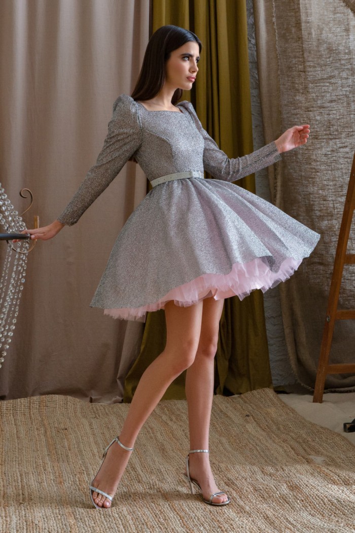 Озорное сверкающее платье с длинным рукавом и пышной короткой юбкой - ФРЕНКИ | Paulain