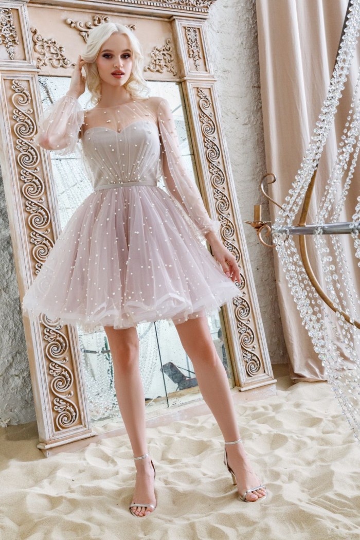 Нежное платье с прозрачными рукавами и короткой пышной юбкой - ЖЮЛИ | Paulain