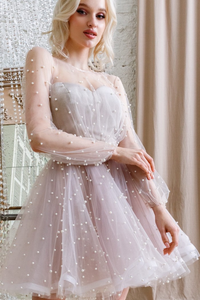 ЖЮЛИ - Нежное платье с прозрачными рукавами и короткой пышной юбкой | Paulain