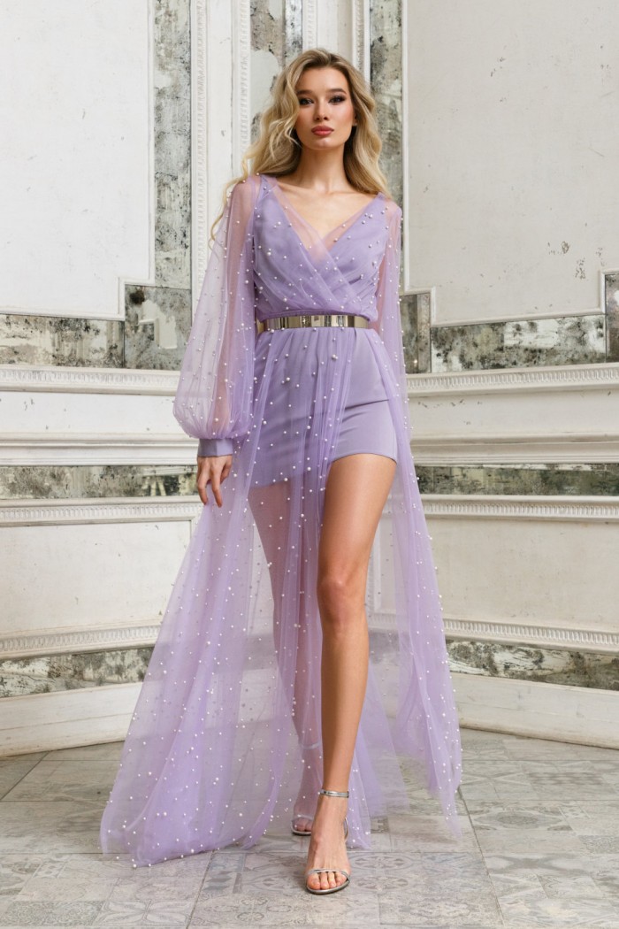 МАРДЖ - Платье-тансформер из платья мини и длинной прозрачной туникой с рукавами | Paulain