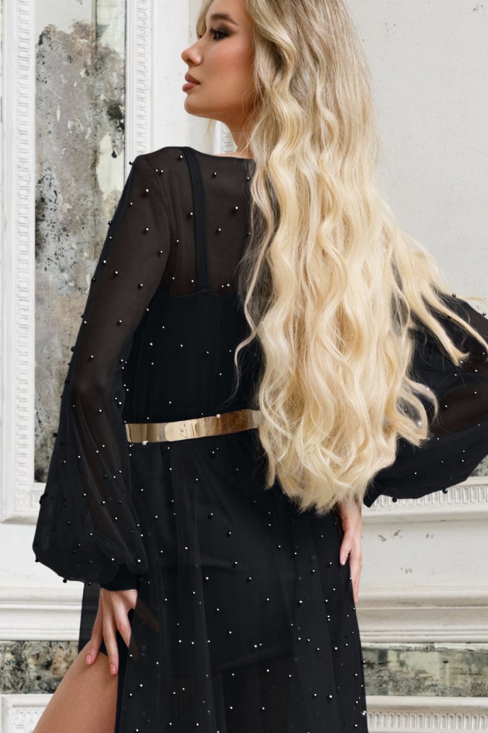 МАРДЖ - Вечернее платье-тансформер  с жемчужной туникой с длинным рукавом  | Paulain