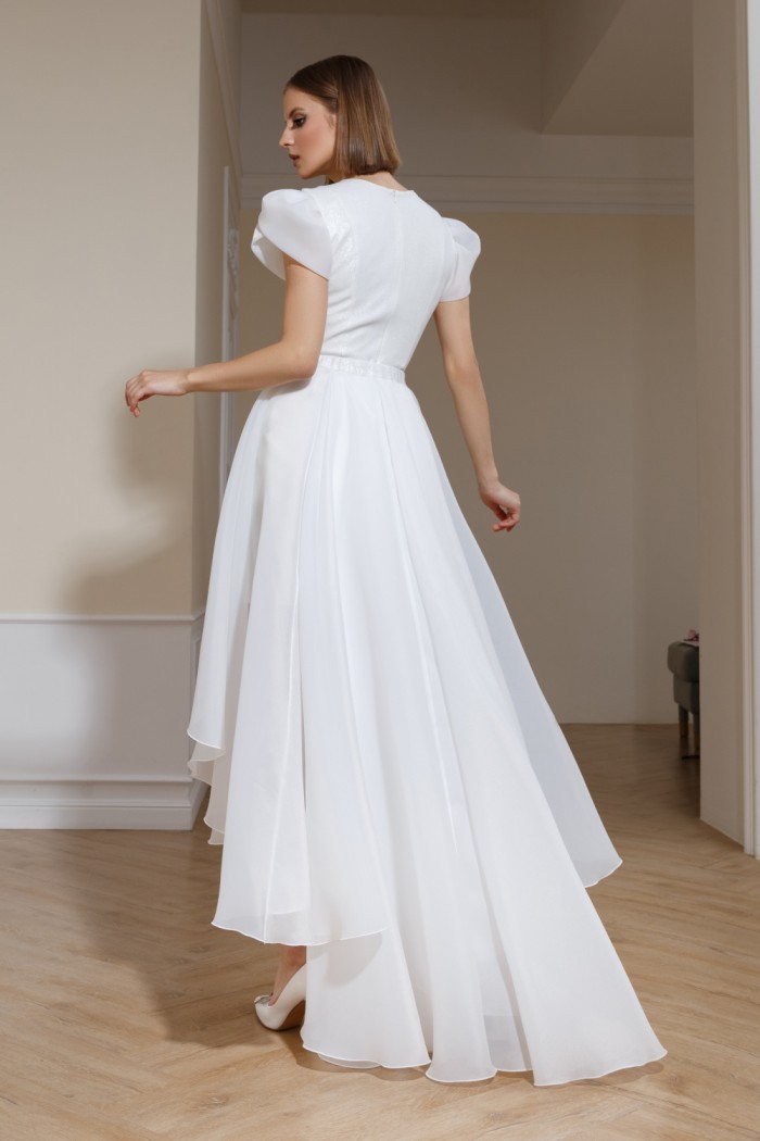 КАРОЛИН - Свадебное стильное платье-трансформер с металлическим поясом и шлейфом | Paulain