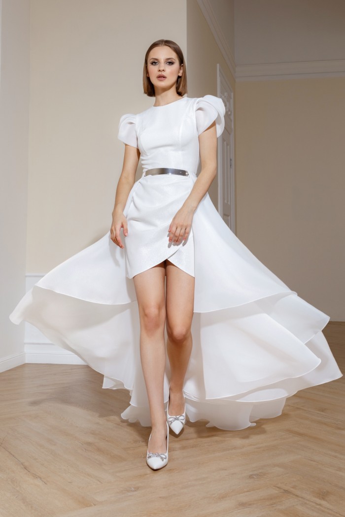 КАРОЛИН - Свадебное стильное платье-трансформер с металлическим поясом и шлейфом | Paulain
