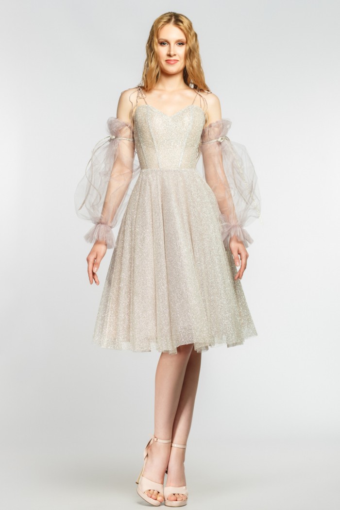 АНЖЕЛИКА Великолепное глиттерное платье с объемными рукавами миди длины - АНЖЕЛИКА | Paulain