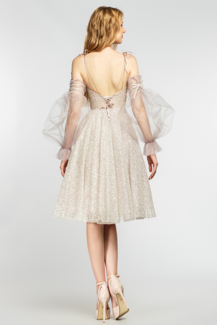 АНЖЕЛИКА АНЖЕЛИКА - Великолепное глиттерное платье с объемными рукавами миди длины | Paulain