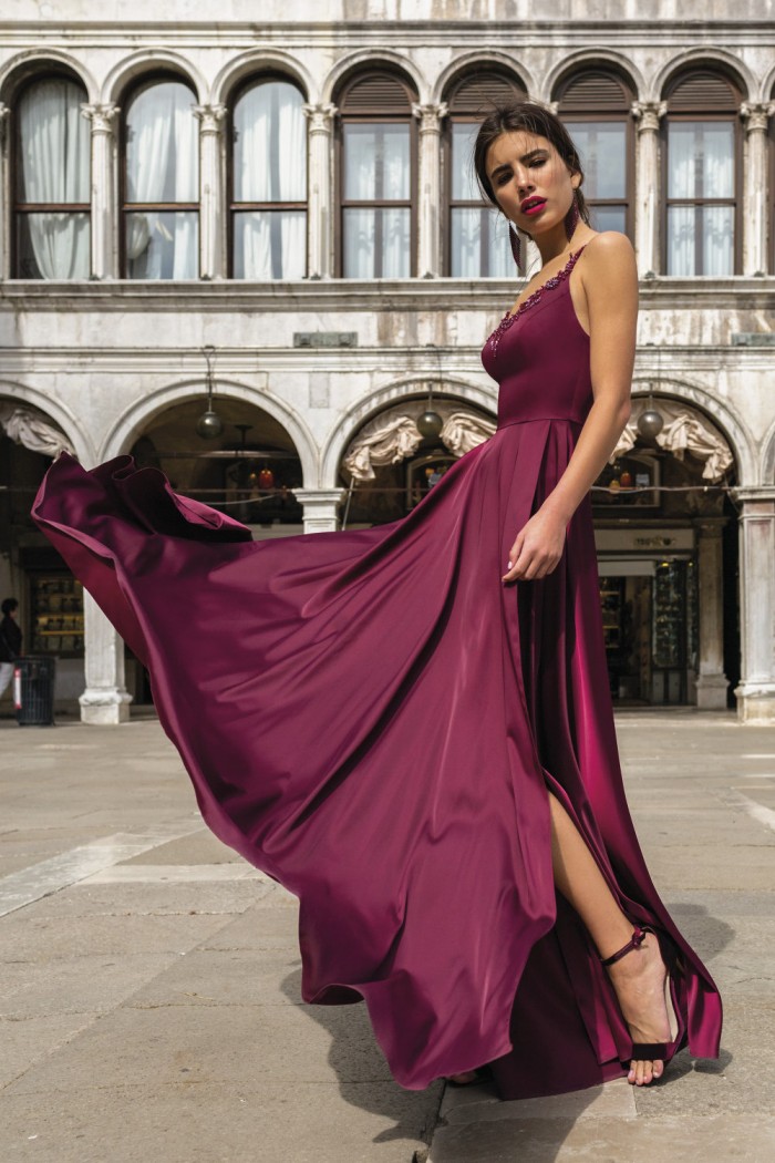 Длинное вечернее платье с высоким разрезом и прозрачной блузкой - ГВЕН | Paulain
